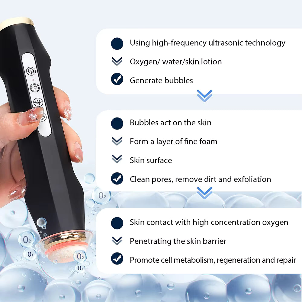 Portable CO2 Oxygen Bubble Pen Facial Machine & LED Therapy Spa Device